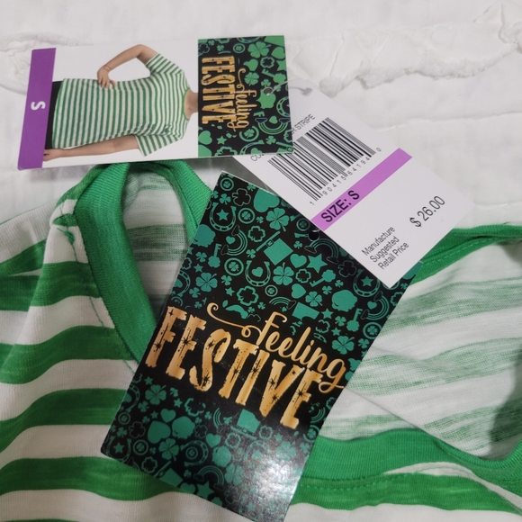 Pocket Full Of Clovers 🍀 TShirt Green & White Stripes St Patrick's Day S NWT - Picture 9 of 9